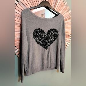 Gray Heart Pattern Sweater